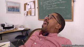 Naughty America Julia Ann fucking in the desk with her tits